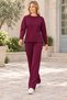 Women's Round-Neck, Long-Sleeve, Drop-Shoulder, Woven-Detail, Slit-and-Pocket, Stylish Casual Burgundy Sweatshirt and Pants Set - 6