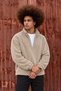 Men's Casual Beige Fleece Sweatshirt with Zipper Collar and Polo Collar - 2