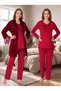 New Season Fuchsia Lace-Detailed, Easy-Breastfeeding Design, Long-Sleeved Postpartum and Maternity Velvet Robe Pajama Set - 7