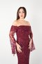 Full Beaded Fabric Boat Neck Evening Dress - Bordo - 3