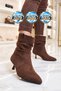 Coffee-Brown Suede Women's Stylish Heeled Boots with Fur-Lined Design and Ruched Detail for Heat Retention and Warmth 336630 - 2