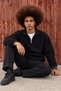 Men's Relaxed-Fit Black Fleece Sweatshirt with Zipper Collar and Polo Collar - 3