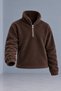 Men’s Mock Neck Half-Zip Winter Dark Brown Fleece-Lined Sweatshirt - 4