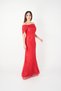 Beaded Lace Fabric Boat Neck Evening Dress - Red - 2