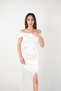 Satin Fabric Gathered Shawl Detailed Evening Dress - White - 3