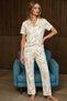 Loose Fit V-Neck Knitted Multi-Color Pajama Set - 3