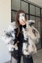 SHawl Collar, SNAP-FASTENED, PATTERNED FAKE FUR JACKET, ECRU-BLACK - 7