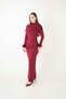 Sandy Fabric Dress with Otriş Detail on the Sleeves - Bordo - 2