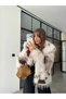 SHawl Collar, SNAP-FASTENED, PATTERNED FAKE FUR JACKET, ECRU-BROWN - 5