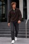 Men's Zip-Up Mock Neck Fleece Sweatshirt in Dark Brown - 3