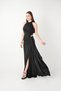 Crystal Fabric Halter Neck Evening Dress - Black - 2