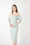 Full Beaded Fabric Satin Degaje Collar Pencil Dress - Mint Green - 2