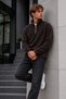 Men's Zip-Up Mock Neck Fleece Sweatshirt in Dark Brown - 2