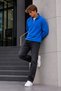Men's Zip-Up Mock Neck Fleece-Lined Blue Sweatshirt - 4
