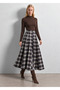 Bitter Coffee Navy Plaid High-Pleated A-Line Long Skirt - 2