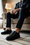 Men's Daily Leather-Look Athletic Sneakers with Elastic Straps, Thick Soles, Comfortable and Relaxed - 3