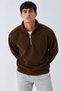 Men's Oversized Long-Sleeved Coffee-Colored Fleece with Half-Zip Closure - 2