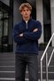 Men's Zip-Up Mock Neck Navy Blue Fleece Sweatshirt - 6