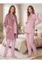 New Season Pink Lace-Detailed, Easy-Breastfeeding Design, Long-Sleeved Postpartum and Maternity Velvet Robe Pajama Set