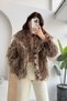 Brown Faux Fur Jacket with Shawl Collar and Leopard Print - 3