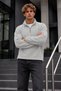 Men's Zip-Up Mock Neck Fleece-Lined Sweatshirt in Gray - 3
