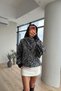 Women's Black Shawl-Patterned Scarf-Style Knit Sweater