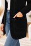 Women's Open-Front, Long-Sleeved, V-Neck, Double-Pocket, Braided, Soft-Textured, Everyday Black Knit Cardigan - 2