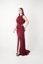 Crystal Fabric Halter Neck Evening Dress - Bordo - 2