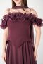 Top Atlas Fabric Dress with Lower Chiffon Shawl Detail - Mürdüm - 4