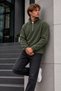 Men's Zip-Up Mock Neck Khaki Fleece Sweatshirt - 2