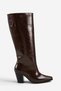 Women's Coffee-Colored Patent Leather Square-Toe Knee-High Boots with Center Seam Detail - 2