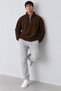 Men's Oversized Long-Sleeved Coffee-Colored Fleece with Half-Zip Closure - 6