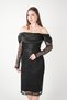 Full Beaded Fabric Satin Degaje Collar Pencil Dress - Black - 2