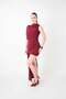 Sandy Fabric Dress with Drawstring Detail - Bordo - 2