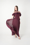 Top Atlas Fabric Dress with Lower Chiffon Shawl Detail - Mürdüm - 2