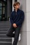 Men's Zip-Up Mock Neck Navy Blue Fleece Sweatshirt - 2