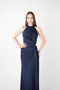 Crystal Fabric Halter Neck Evening Dress - Dark Blue - 4