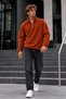 Men's Zipper-Front Mock Neck Terracotta Color Fleece Sweatshirt - 3