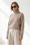Women's Milk Coffee-Colored Boat Neck Knit Sweater with Corded Fabric Collar Detail KZK-19001202 - 3