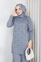 Women's Modest Tunic, Cold-Spun Yarn, Square Pattern, Crew Neck, Long Sleeves, Slit, Gray - 4