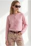 Women's Sugar Pink Crew Neck Button-Front Knit Cardigan HRK-19000528 - 3