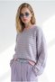 Women's Pink and Blue Crew Neck Striped Sweater with Wide Sleeves KZK-19001201 - 5