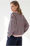 Women's Pink and Navy Blue Crew Neck Striped Sweater with Wide Sleeves KZK-19001201 - 2