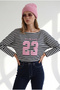 Women's Navy Blue 23 Drapey Loose-Fit Striped Sweatshirt SWT-19000822 - 4