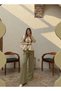 Chérie Ecru Khaki Two-Piece Set with Special Button Details, a Belted Jacket, and Wide-Leg Pants - 5