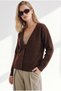 Women's Brown Deep V-Neck Cardigan with Button Details and Brushed Inside Trim HRK-19000529 - 5
