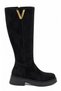 Fava Women's Black Suede Boots with V-Shaped Metal-Accented Design, 4 cm Heel - 3