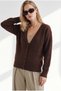 Women's Brown Deep V-Neck Cardigan with Button Details and Brushed Inside Trim HRK-19000529 - 4