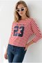 Women's Red 23 Printed Drapey Striped Sweatshirt SWT-19000822 - 4