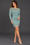 Women's Long-Sleeved Boat Neck Slim-Fit Soft-Textured Elegant Casual Mint Knit Mini Dress with Lace Details on the Front and Back - 6